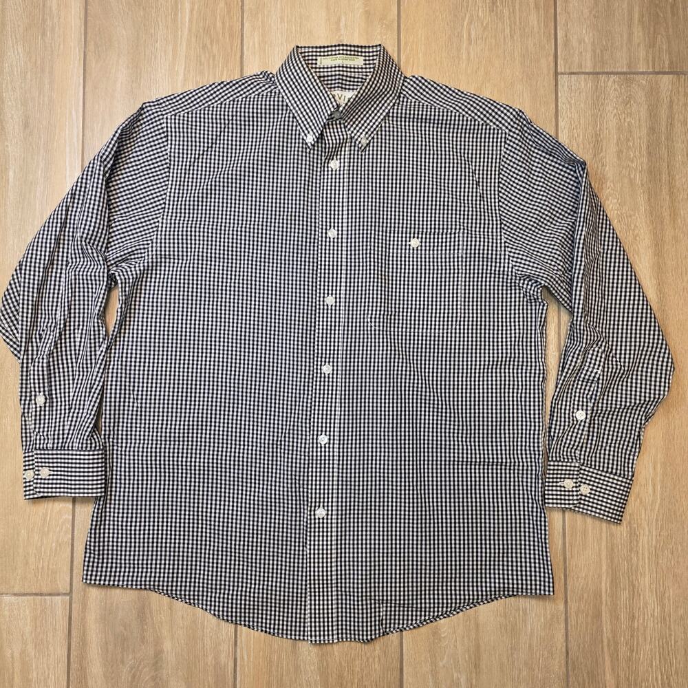 Vtg Orvis Shirt Mens L Black White Gingham Check Wrinkle Resistant Button Down